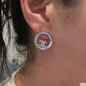 CHANEL Silver Crystal Earrings